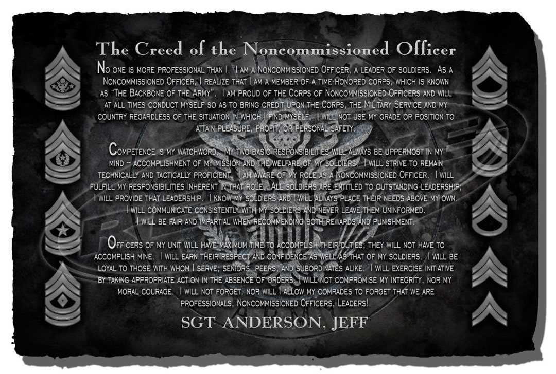 creed of the noncommissioned officer printable creed of the noncommissioned officer printable