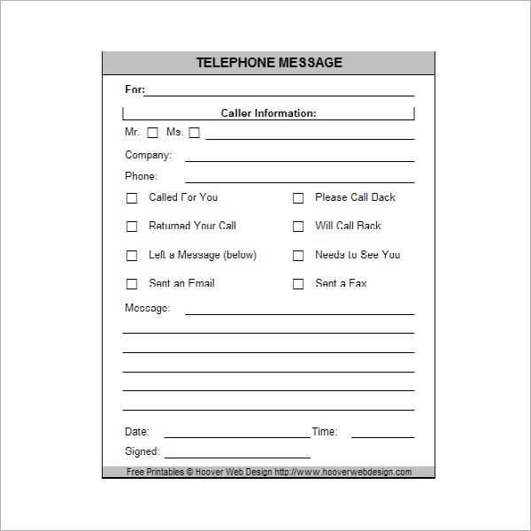 printable phone message template