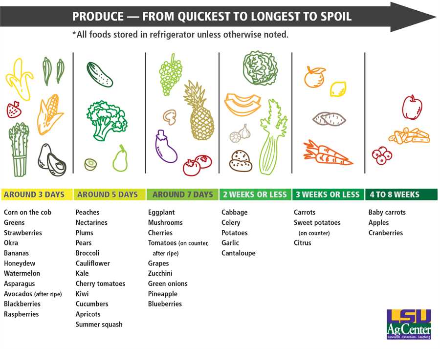 printable fruit and vegetable storage chart