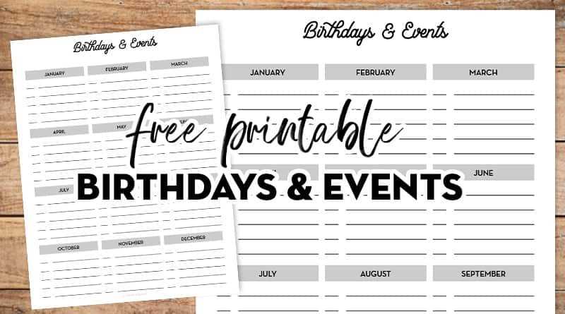 birthday tracker printable